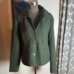 JG Hook Vintage Olive Green 100% Wool Raw Hem Button Up Lightweight Jacket SZ14
